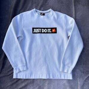 Men's Nike Sportswear Just Do It White Black Fleece Crewneck Sweatshirt Sz Large